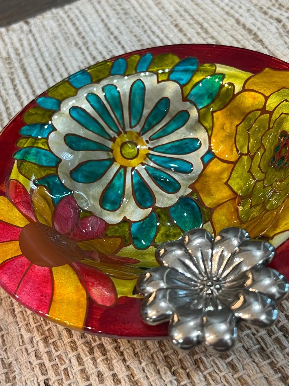 Rare Hand-Painted Floral Glass Bowls by Jennifer Brinley Entitled Natures Garden